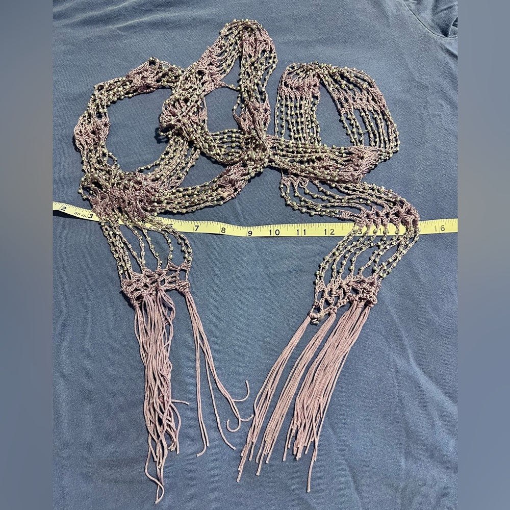 Woven Fringe necklace or belt in Mauve
